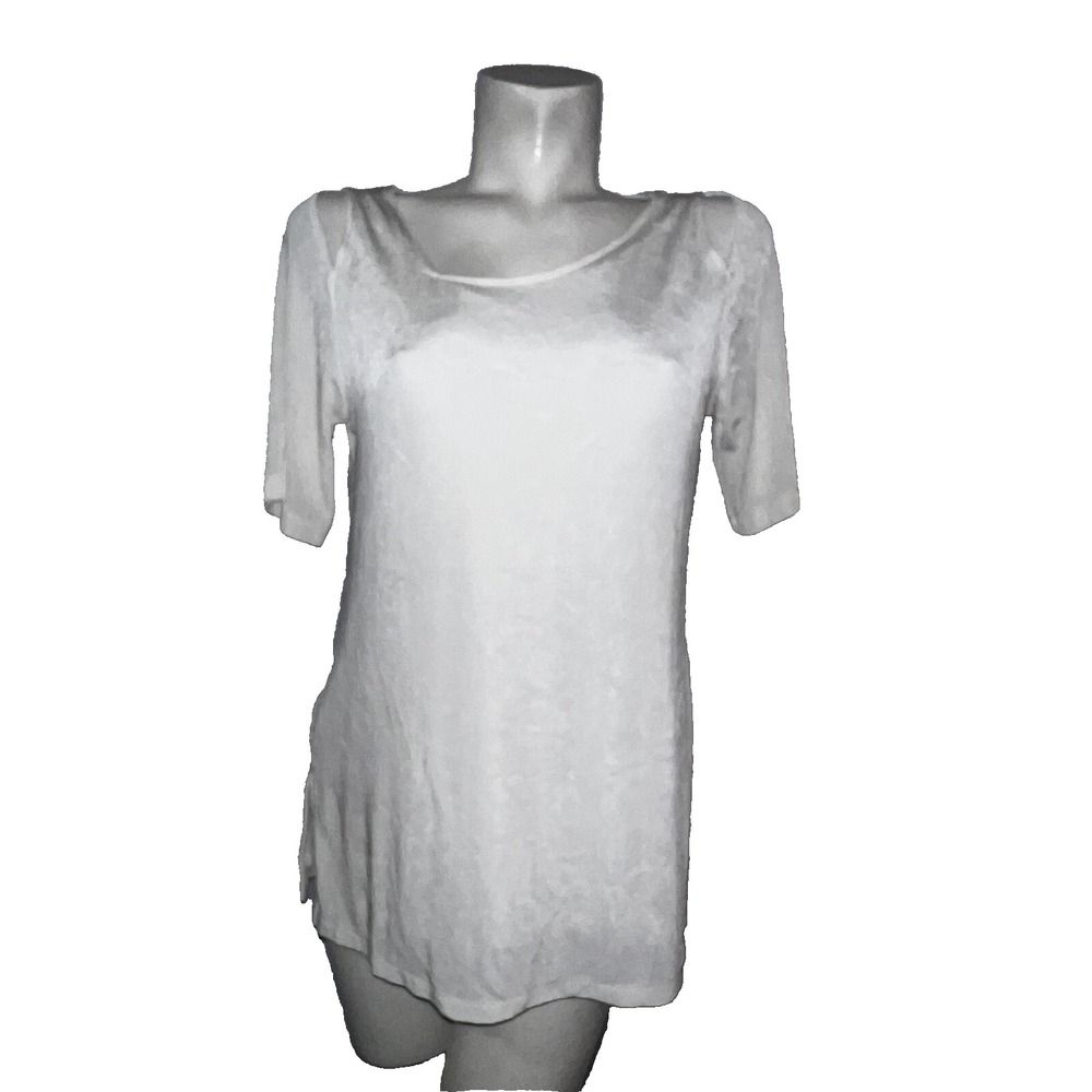 Chicos Travelers White Cold Shoulder Scoop Neck Knit Top Size 1 US 8 10